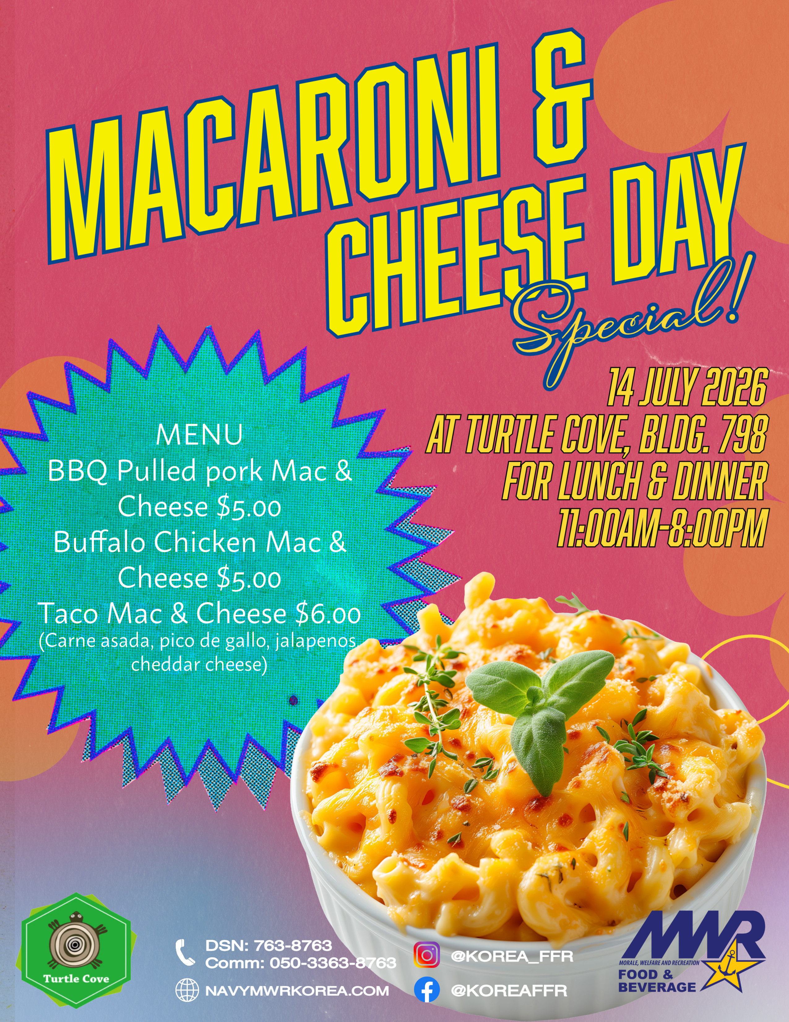 Macaroni Cheese day flyer with prices