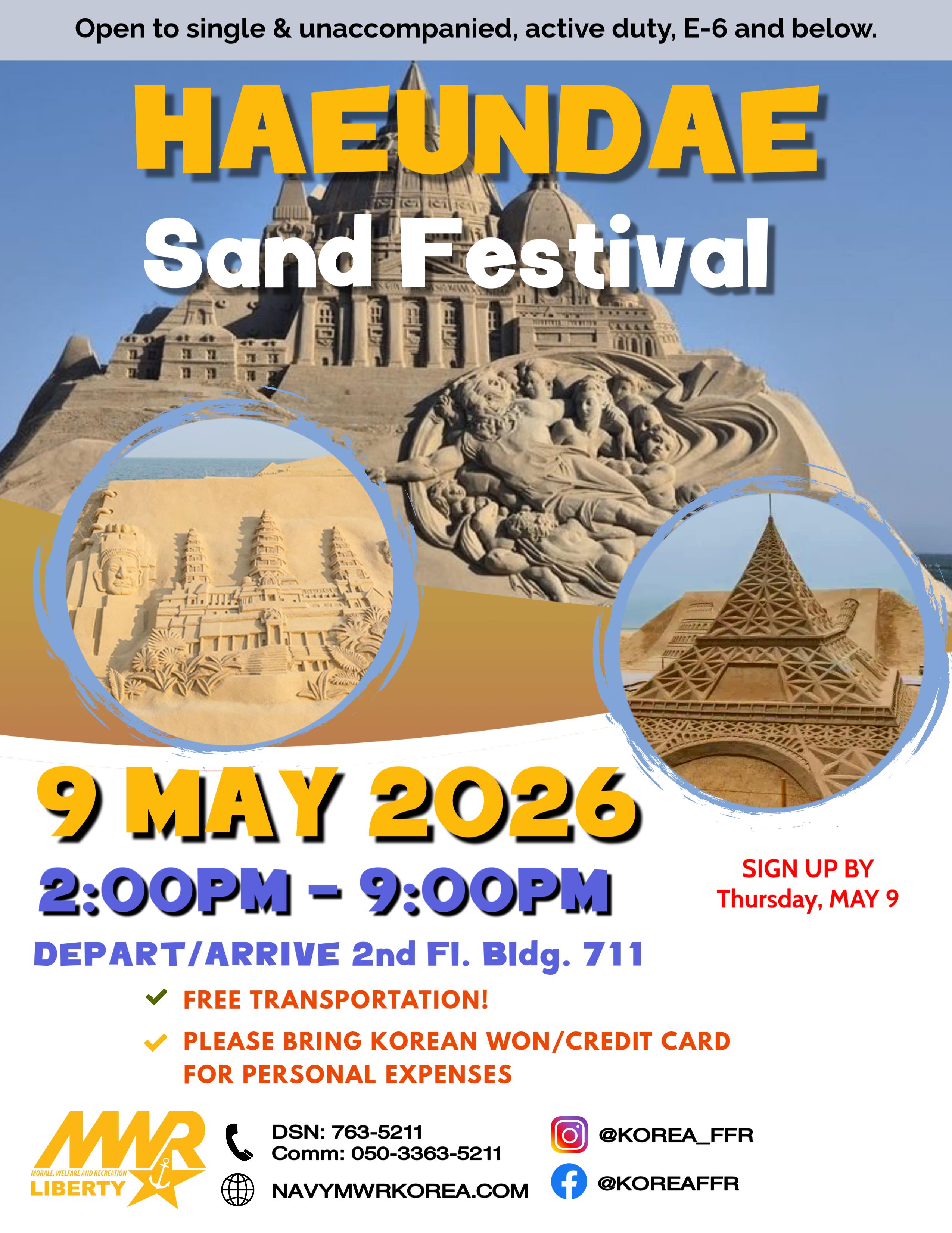 Sand festival for Liberty sailors on 9 May 2PM-9PM