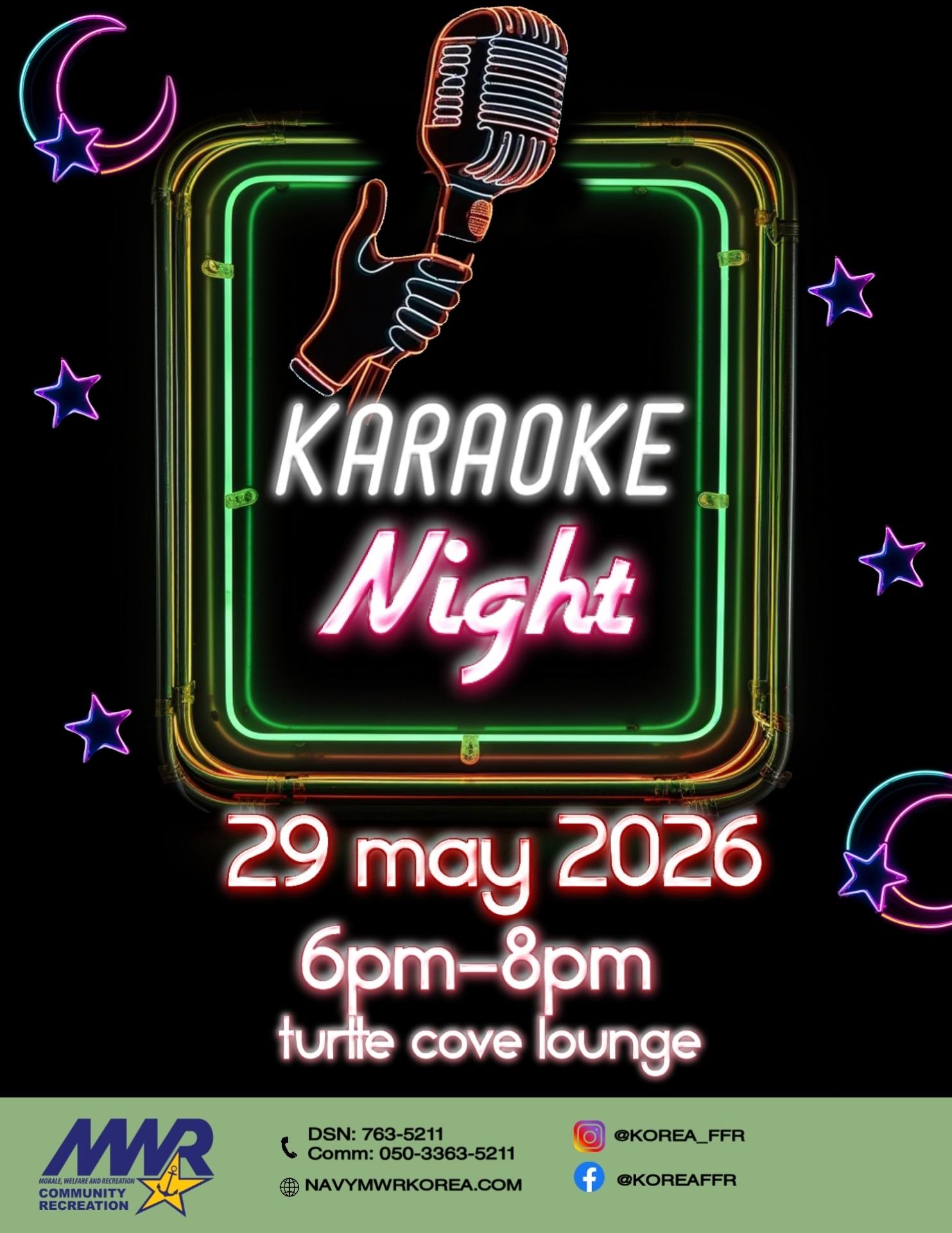 Karaoke Night event on 29 May 2026, 6PM-8PM.
