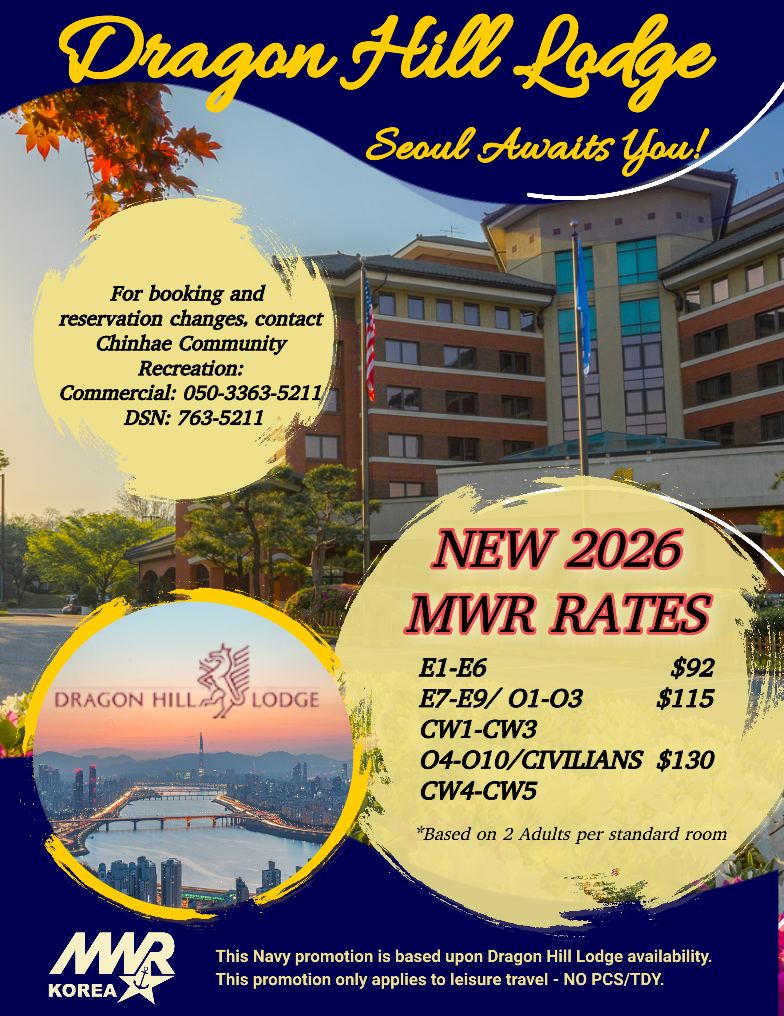 MWR rates, lodging, Seoul trip, hotel accommodation